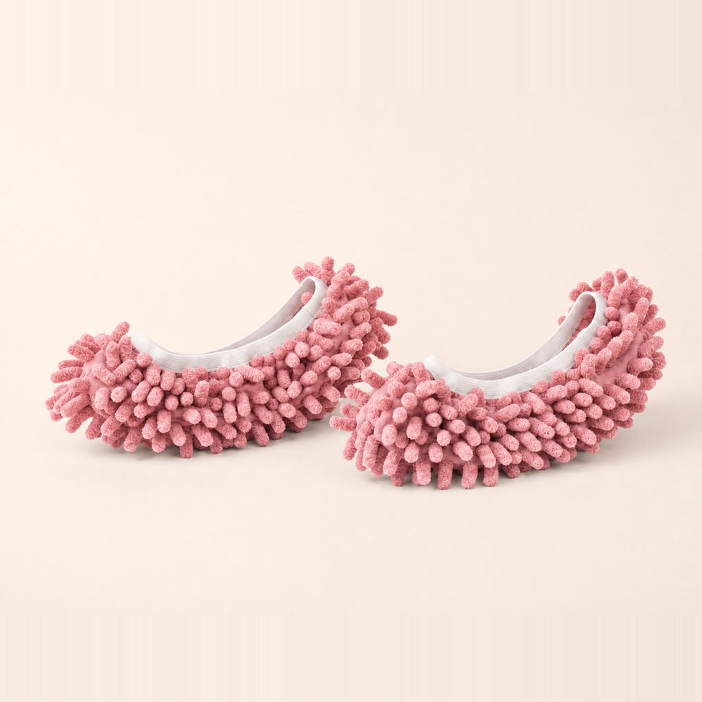 Whisker & Wow fur-catching slippers in pink on a cream background